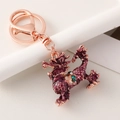 Porte-clés Kirin en or rose avec émail violet profond et strass multicolores - Violet