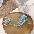 Blue and green rhinestone koi fish keychain and brooch with silver finish coating - Gradient Blue (2-in-1 Design) / Blue