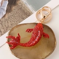 Red carp fish keychain and brooch with crystals on a decorative stone base - Solid Red Rhinestone (2-in-1 Design) / Red