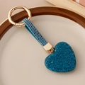 Luxury heart keychain with blue rhinestones and gold ring for handbag decoration - Peacock Blue