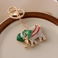 Portachiavi elefante tailandese dorato con strass scintillanti e motivi in smalto colorato - Verde