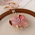Portachiavi a forma di elefante con strass rosa e gancio a molla in metallo dorato - Rosa