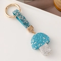 Portachiavi a forma di fungo blu con strass scintillanti e moschettone dorato - Celeste