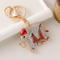 Porte-clés éléphant doré orné de strass blancs et détails en émail rouge - Rouge