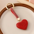 Sparkling red rhinestone heart keychain with gold-plated metal clasp for bags and keys - Red