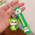 Cute green dragon costume puppy keychain with silicone wrist strap and silver metal ring - Dragon Green