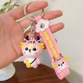 Pink cartoon dragon dog keychain with silicone wristlet strap and metal clasp - Dragon Pink