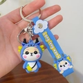 Blue cartoon dragon keychain with silicone wrist strap and silver metal ring - Dragon Blue