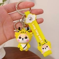 Cute yellow zodiac dragon keychain with silicone Shiba Inu pendant and matching wrist strap - Dragon Yellow