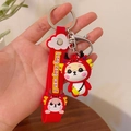 Cute red dragon cartoon keychain with silicone wrist strap and metal ring charm - Dragon Red