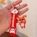 Cute red dragon zodiac keychain with silicone strap and 3D cartoon figurine pendant - Dinosaur Red