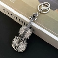 Vintage silver violin keychain with sparkling rhinestones and lobster clasp - Antique Silver