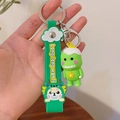Green 3D cartoon dragon keychain with soft silicone strap and cute dog pendant - Little Green Dragon