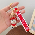 Porte-clés cochon du Nouvel An avec poupée en résine rouge et boucle dorée en métal - Cochon Rouge