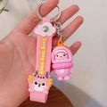 Cute pink dragon zodiac silicone keychain with hand strap and cartoon doll pendant - Pink Hat