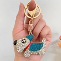 Portachiavi a forma di cane con strass blu e bianchi per decorazione di borse - Blu