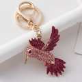 Kreativer Kolibri-Schlüsselanhänger mit rosa und lila Strass auf goldener Legierung - Rosa