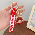 Lucky red koi carp and gold ingot keychain with rubber Good Luck strap for bags - Double Fish