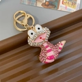 Cute pink rhinestone snake keychain with gold alloy base and lobster clasp for bags - Individual Packaging / Pink