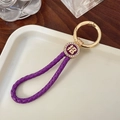 Lila geflochtener Leder-Schlüsselanhänger mit goldenem Ring und Kristallbesatz - Mit Ring Stil / Lila