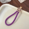 Chinese style braided leather keychain with purple wrist strap and gold lucky charm - Without Ring Style / Purple