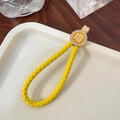 Handmade yellow braided leather keychain with golden lucky charm and sparkling crystals - Without Ring Style / Yellow