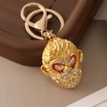 Portachiavi Re Scimmia zodiaco cinese in metallo dorato con strass scintillanti e smalto rosso - Oro