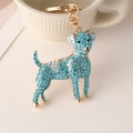 Funkelnder hellblauer Strass-Hunde-Schlüsselanhänger mit Gold-Finish und Clip - Blau