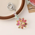 Pink and purple gradient crystal sunflower keychain with laser-finish beads and silver clasp - Rainbow