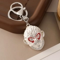 Portachiavi Sun Wukong d'argento con occhi in smalto rosso e strass bianchi brillanti - Argento