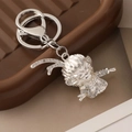 Silberner Monkey King Schlüsselanhänger mit Strasssteinen und robustem D-Ring - Mattsilber