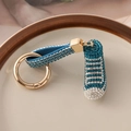 Sparkling royal blue rhinestone canvas shoe keychain with glitter strap and gold hardware - Lake Blue
