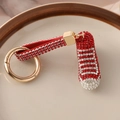 Glittering red and silver rhinestone sneaker keychain with gold spring ring clasp - Red