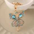 Portachiavi creativo angelo ballerina con strass celeste e finitura in lega dorata - Azzurro