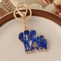Portachiavi con elefante in smalto blu scuro con finitura dorata e dettagli brillanti - Elefante Madre E Figlio Blu Scuro (Smalto) / Blu scuro