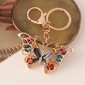 Exquisite golden butterfly keychain with colorful rhinestones and lobster clasp - Gray