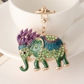 Exquisite blue and green elephant keychain with crystals and gold lobster clasp - Purple