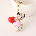 Llavero de osito con diamantes de imitación, camisa rosa y colgante de corazón - Rosa