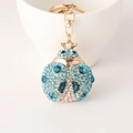 Portachiavi creativo a coccinella con strass blu su un design in metallo dorato - Blu