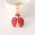 Portachiavi a forma di coccinella con strass rossi e rosa e moschettone dorato per borsa - Rosso