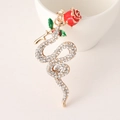 Golden snake keychain with rose design and sparkling rhinestones for bags - White with Red Rose