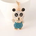 Portachiavi a forma di panda con strass scintillanti e catena dorata per borse - Blu