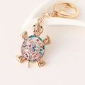 Llavero creativo de tortuga con diamantes de colores y cierre de mosquetón dorado - Arcoíris
