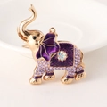 Golden elephant keychain with purple enamel ears and colorful sparkling rhinestones - Purple