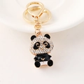 Portachiavi creativo a forma di panda in metallo con strass bianchi e smalto nero - Nero