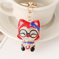 Porte-clés renard de dessin animé avec émail rouge et strass brillants pour sacs - Rouge