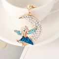 Porte-clés ange lune doré avec robe en émail bleu et strass blancs brillants élégants - Bleu