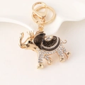 Portachiavi elefante dorato con smalto nero corona e strass bianchi lucidi - Nero