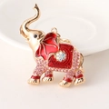 Elephant keychain with pink rhinestones and red enamel decoration in golden plating - Red