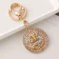 Golden zodiac dragon keychain with sparkling colorful rhinestones and lobster clasp - Classic / White